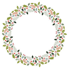 Christmas Wreath with Round Frame for Cards Design Vector Layout with Copyspace Can be use for Decorative Kit, Invitations, Greeting Cards, Blogs, Posters, Merry Christmas and Happy New Year.