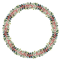 Christmas Wreath with Round Frame for Cards Design Vector Layout with Copyspace Can be use for Decorative Kit, Invitations, Greeting Cards, Blogs, Posters, Merry Christmas and Happy New Year.