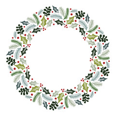 Christmas Wreath with Round Frame for Cards Design Vector Layout with Copyspace Can be use for Decorative Kit, Invitations, Greeting Cards, Blogs, Posters, Merry Christmas and Happy New Year.