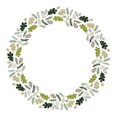 Christmas Wreath with Round Frame for Cards Design Vector Layout with Copyspace Can be use for Decorative Kit, Invitations, Greeting Cards, Blogs, Posters, Merry Christmas and Happy New Year.