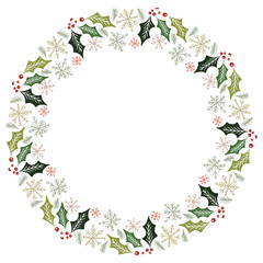 Christmas Wreath with Round Frame for Cards Design Vector Layout with Copyspace Can be use for Decorative Kit, Invitations, Greeting Cards, Blogs, Posters, Merry Christmas and Happy New Year.
