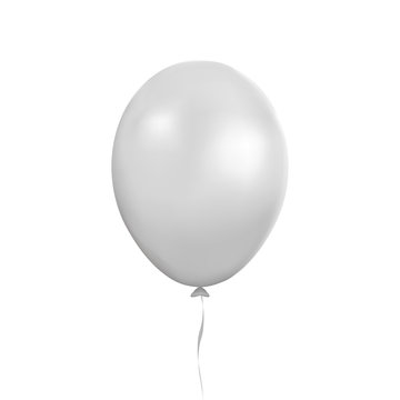 White balloon vector. Party baloon with ribbon and shadov isolated on white background. Flying 3d ba