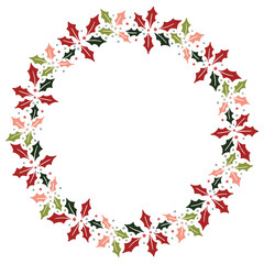 Christmas Wreath with Round Frame for Cards Design Vector Layout with Copyspace Can be use for Decorative Kit, Invitations, Greeting Cards, Blogs, Posters, Merry Christmas and Happy New Year.
