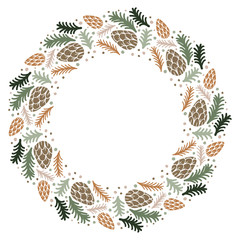 Christmas Wreath with Round Frame for Cards Design Vector Layout with Copyspace Can be use for Decorative Kit, Invitations, Greeting Cards, Blogs, Posters, Merry Christmas and Happy New Year.