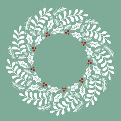 Christmas Wreath with Round Frame for Cards Design Vector Layout with Copyspace Can be use for Decorative Kit, Invitations, Greeting Cards, Blogs, Posters, Merry Christmas and Happy New Year.