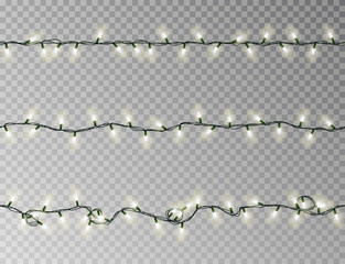 Christmas lights string seamless vector. Transparent white effect decoration isolated. Realistic Chr - 236450580