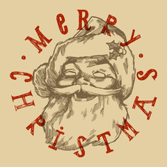Vintage Santa face retro Christmas label