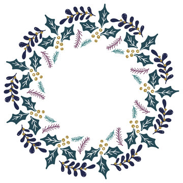 Christmas Wreath with Round Frame for Cards Design Vector Layout with Copyspace Can be use for Decorative Kit, Invitations, Greeting Cards, Blogs, Posters, Merry Christmas and Happy New Year.