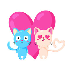 Cute vector greeting card with cat. Template for St. Valentine s Day. Enamored kitten. Template for design, print.