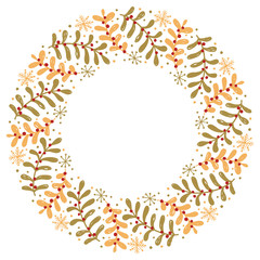 Christmas Wreath with Round Frame for Cards Design Vector Layout with Copyspace Can be use for Decorative Kit, Invitations, Greeting Cards, Blogs, Posters, Merry Christmas and Happy New Year.