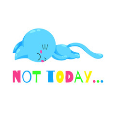 Vector cartoon kitten tired. Funny doodle cat. Template for print, design