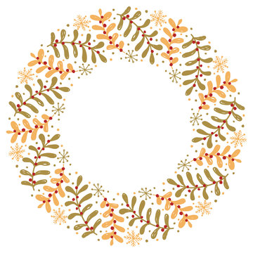 Christmas Wreath with Round Frame for Cards Design Vector Layout with Copyspace Can be use for Decorative Kit, Invitations, Greeting Cards, Blogs, Posters, Merry Christmas and Happy New Year.