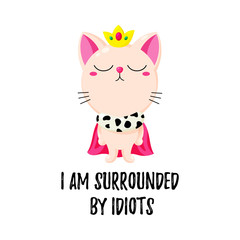 Obraz na płótnie Canvas Vector cartoon doodle kitten in a crown. Cat king. Template for print, design
