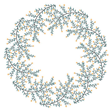 Christmas Wreath with Round Frame for Cards Design Vector Layout with Copyspace Can be use for Decorative Kit, Invitations, Greeting Cards, Blogs, Posters, Merry Christmas and Happy New Year.