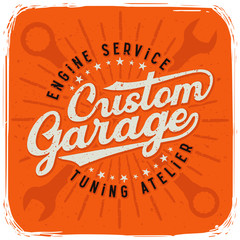 T-shirt print with lettering text composition "Custom Garage"