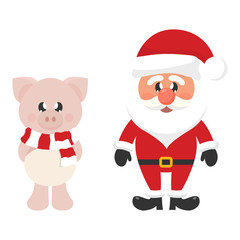 cartoon christmas santa claus with christmas cartoon cute pig