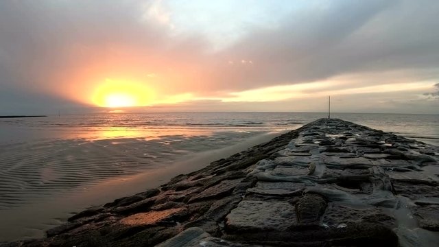 Wattenmeer, Rippelmarken, Buhne, Abendstimmung