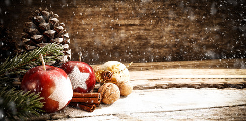 Christmas retro desk and snowflakes 