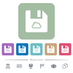 Cloud file flat icons on color rounded square backgrounds