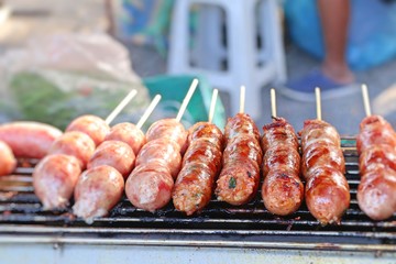 grilled sausages at street food