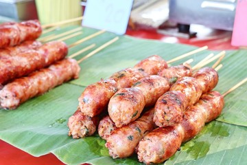 grilled sausages at street food