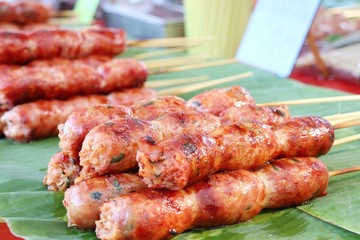 grilled sausages at street food