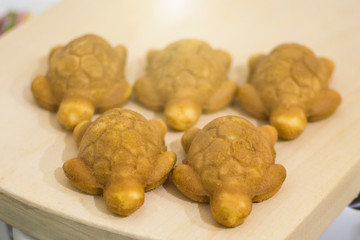 Cupcakes on the board closeup. concept: home baking. soft focus