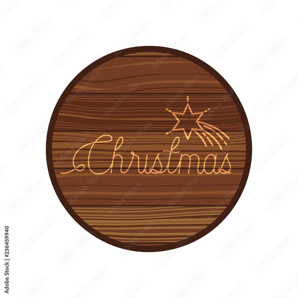 Sticker merry christmas in frame of wooden icon