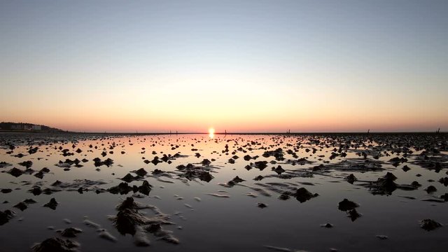Wattenmeer, Sonnenuntergang, Rippelmarken