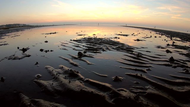 Wattenmeer, Rippelmarken, Sonnenuntergang