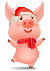 Chinese New Year 2019. Cartoon pig dancing. 3d vector illustration.