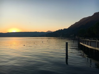 Fototapeta na wymiar Sunset on Garda Lake, Gardone Riviera, Italy.