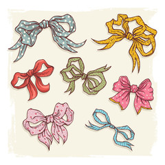 Set of vintage bows. Collection of hand drawn illustration