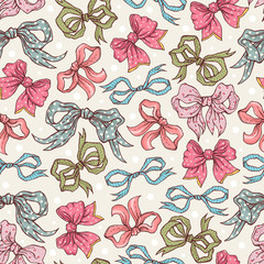 Seamless pattern with vintage bows. Can be used on packaging paper, fabric, background for different images, etc.