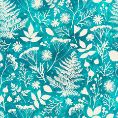 Seamless pattern with plants. Freehand drawing