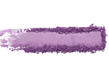 Purple crumbled / crushed eyeshadow isolated on white. Cosmetic photography - obrazy, fototapety, plakaty