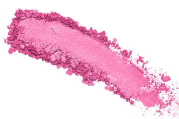Pink crumbled / crushed eyeshadow isolated on white. Cosmetic photography - obrazy, fototapety, plakaty
