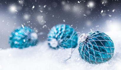 Christmas Luxury ball in snow and abstract snoiwy atmosphere