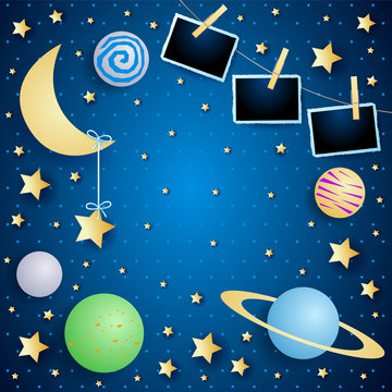 Sky with moon, planets and photo frames