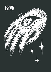 postcard black white illustration dead hand
