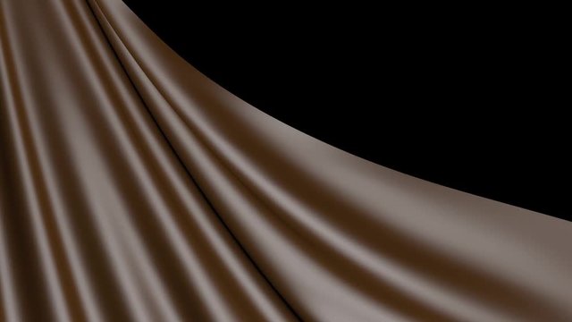 Falling coffee color fabric 3D. Background canvas fluttering waves in the wind.