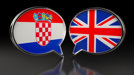 Croatia and United Kingdom flags with Speech Bubbles. 3D illustration