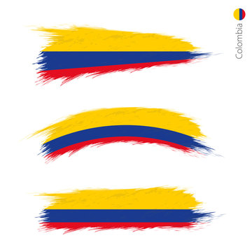 Set of 3 grunge textured flag of Colombia