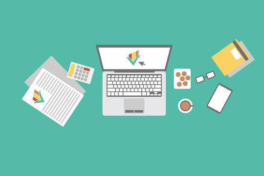 Laptop Computer Business Icon Timework Vector Hot Coffee