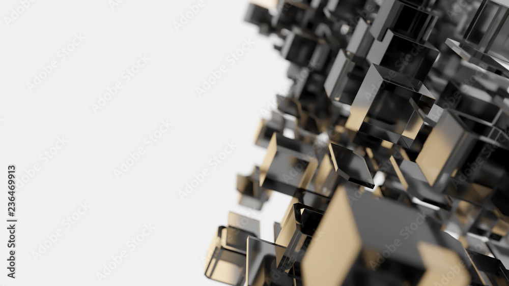 Poster 3d render - transparent cubes floating in space