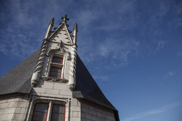 Fototapeta premium traditional france facade and roof in the city on Nantes in a sunny day with clear sky - body copy.