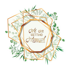 wedding invitation with golden frame