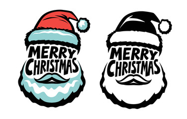 Merry Christmas, handwritten lettering. Santa Claus concept. Typographic design vector illustration