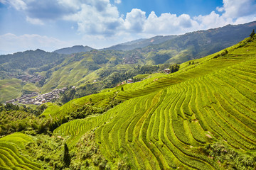 Fototapeta premium Longji Rice Terraces Fields (Dragon's Backbone), one of Guilin top tourist attractions, China.