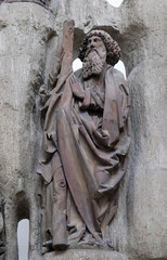 Saint Andrew statue on the Altar of the Apostles in Wurzburg Cathedral dedicated to Saint Kilian,...